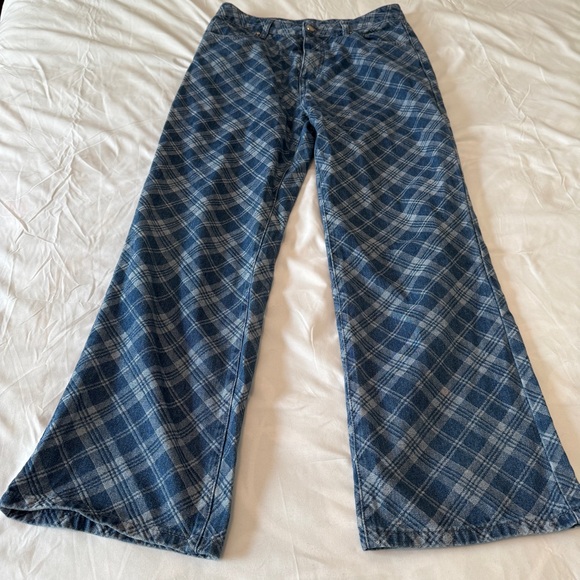 Cider Denim - Cider Plaid Jeans Blue Denim Wide Leg Women’s Large Y2K